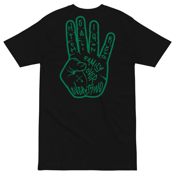 Heirtage Family Over Everything Bloc Tee - Green Embroidered Front Four Fingers