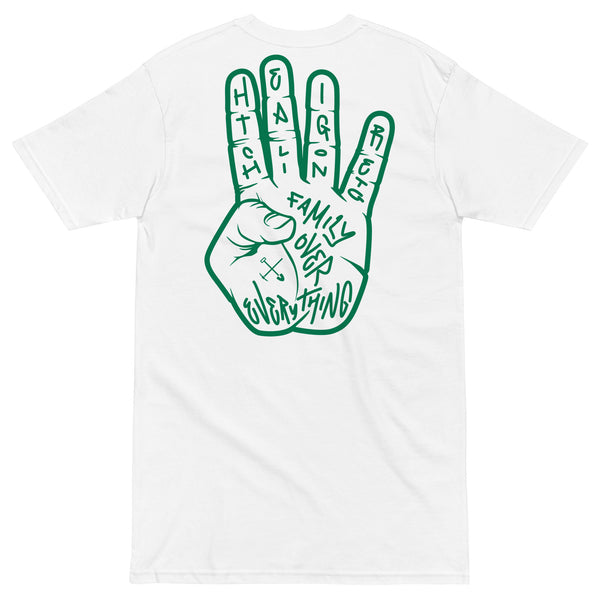 Heirtage Family Over Everything Bloc Tee - Green Embroidered Front Four Fingers