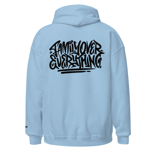 Family Over Everything Blue Love Blaq- Hoodie Embroidered Front & Full Back Print