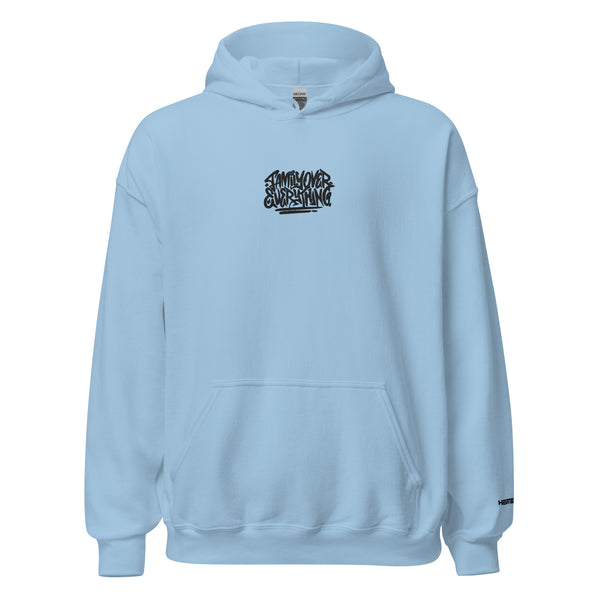 Family Over Everything Blue Love Blaq- Hoodie Embroidered Front & Full Back Print