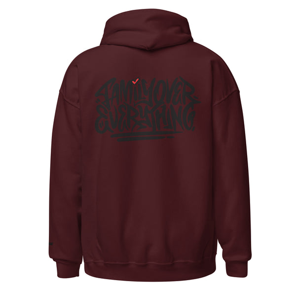 Family Over Everything Red Love Blaq- Hoodie Embroidered Front & Full Back Print